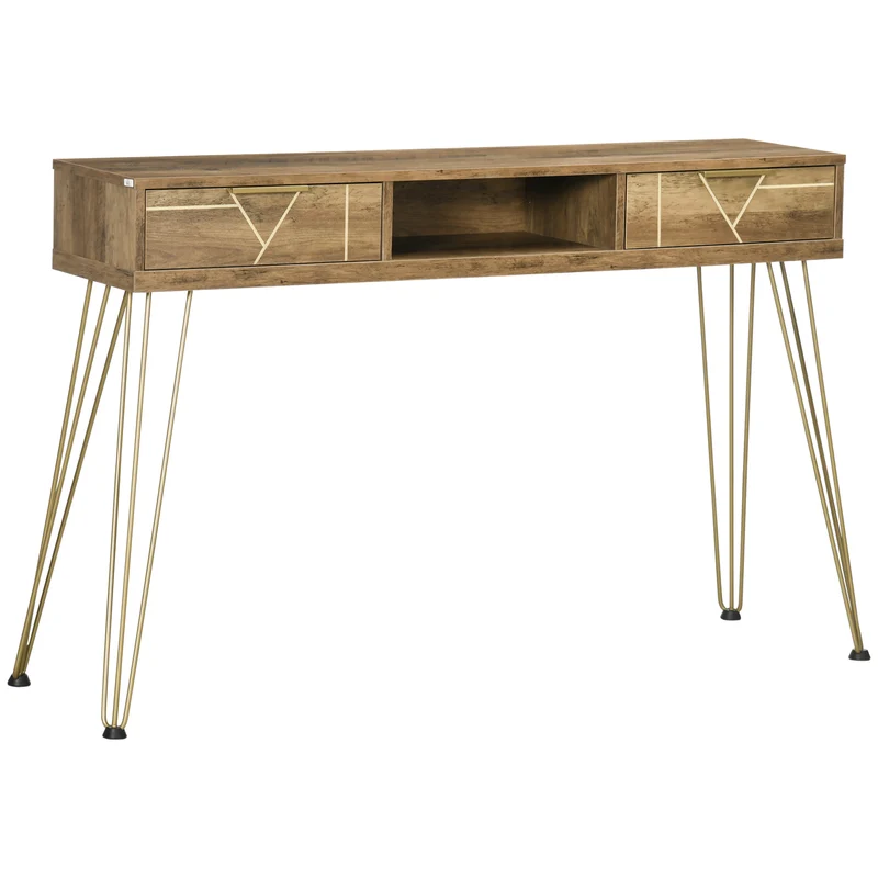 Easycomfort Tavolo Consolle in Truciolato e Acciaio per Ingresso e Soggiorno con Ripiano Aperto e 2 Cassetti, 120x29x79 cm