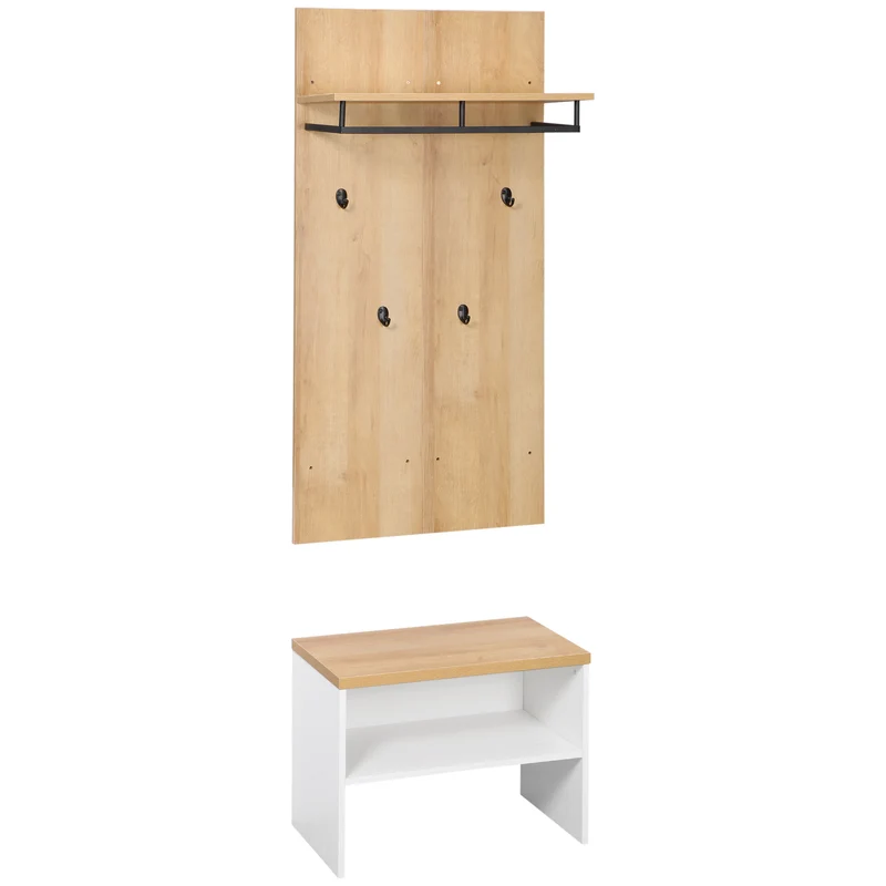 Easycomfort Mobile da Ingresso con Scarpiera Bassa, Panca e Appendiabiti da 4 Ganci in Truciolato e Acciaio, 60x28x120 cm