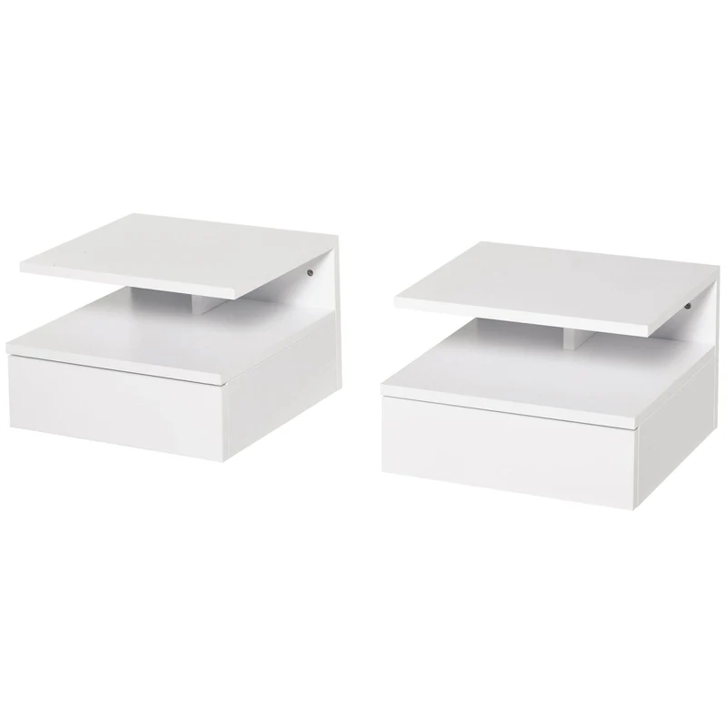 Easycomfort Set da 2 Comodini Sospesi per Camera da Letto con Cassetto e Mensola Superiore in Legno 35x32x22.5cm