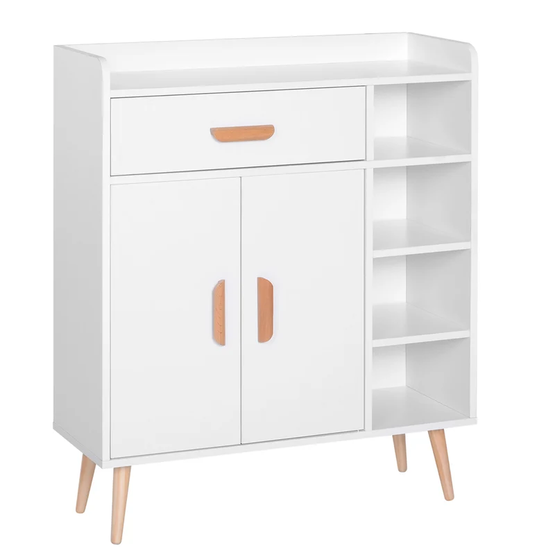 Easycomfort Armadietto Mobiletto Salvaspazio con 4 Cestini Pannelli Particelle 80 x 29.5 x 96cm Bianco