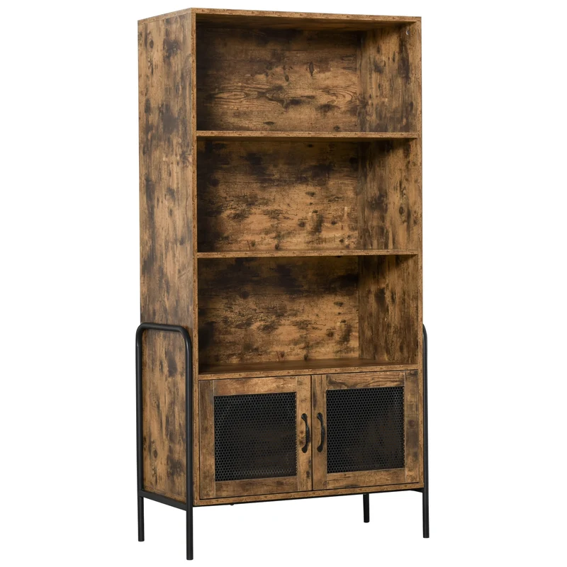 Easycomfort Mobile Libreria Design Industriale con Ripiani e Armadietto in Legno e Metallo, Marrone Rustico e Nero, 81x40x160cm