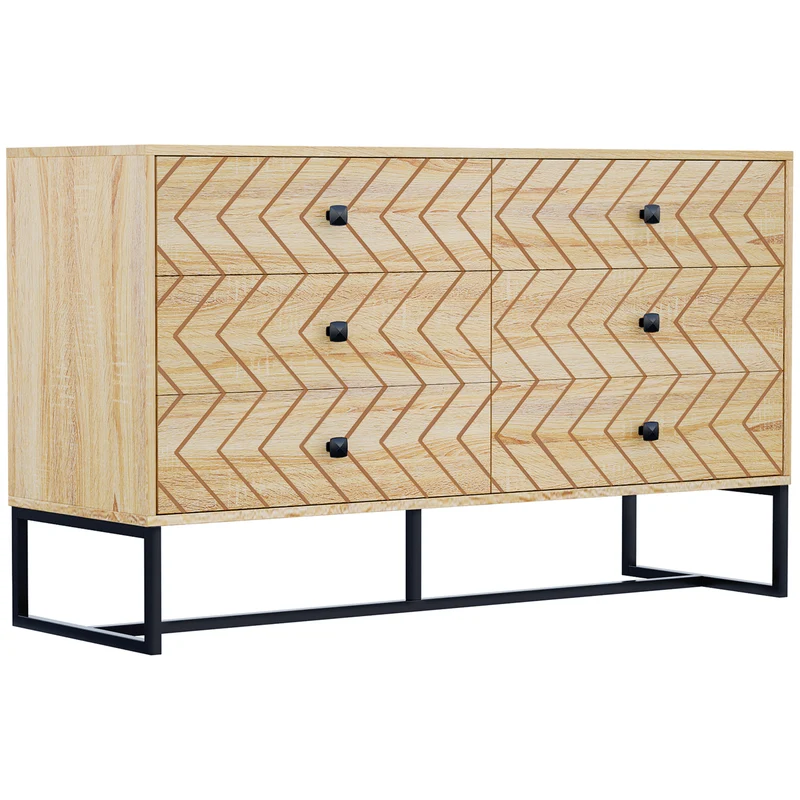 Easycomfort Cassettiera Camera da Letto con 6 Cassetti Motivo a Onde Stile Vintage, Mobile con Cassetti Design Scandinavo Combinazione di MDF e di Pannello Truciolare 120x39.5x71cm