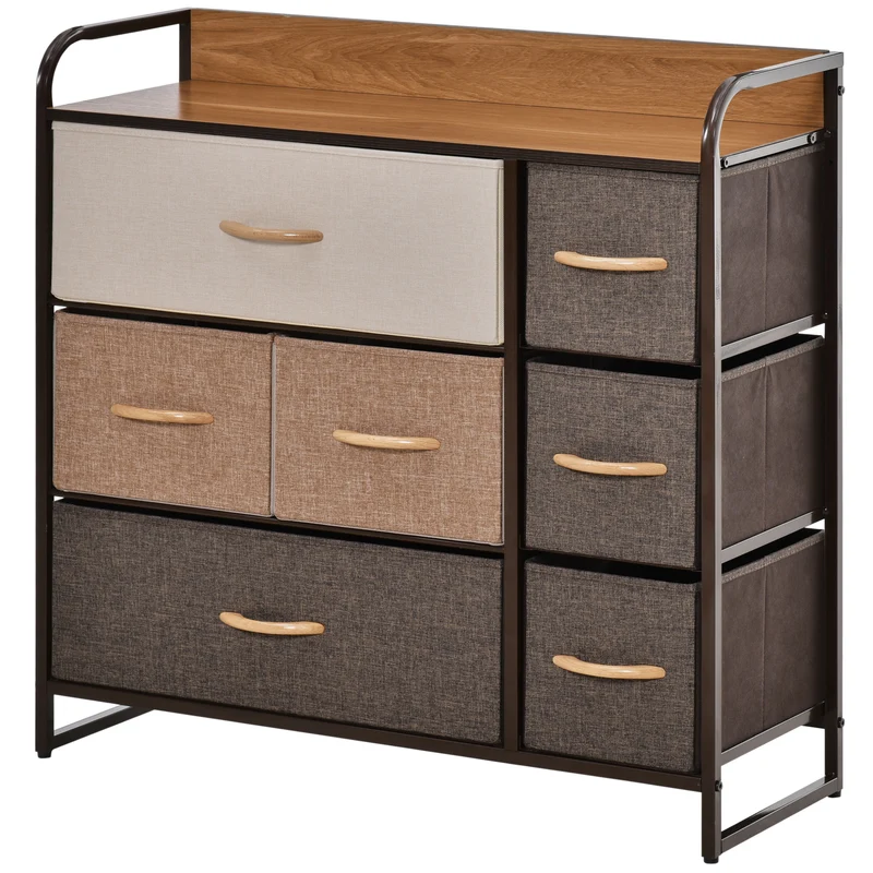 Easycomfort Cassettiera 7 Cassetti Pieghevoli in Tessuto e Ripiano in MDF, Arredamento Soggiorno e Camera, 80x29x78.5cm, Multicolore