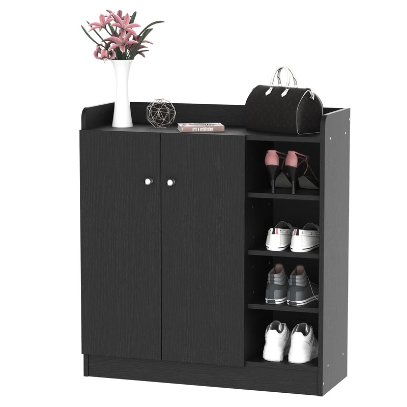 EasyComfort Armadio Scarpiera Salvaspazio Regolabile, Scarpiera Moderna in Legno per 12 Paia di Scarpe con 4 Ripiani Aperti, 83x30x90 cm, Nero