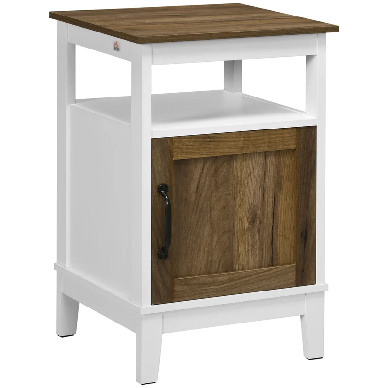 Easycomfort Comodino con Armadietto e Ripiano in Truciolato dallo Stile Rustico, 38.5x35x59.7cm, Bianco