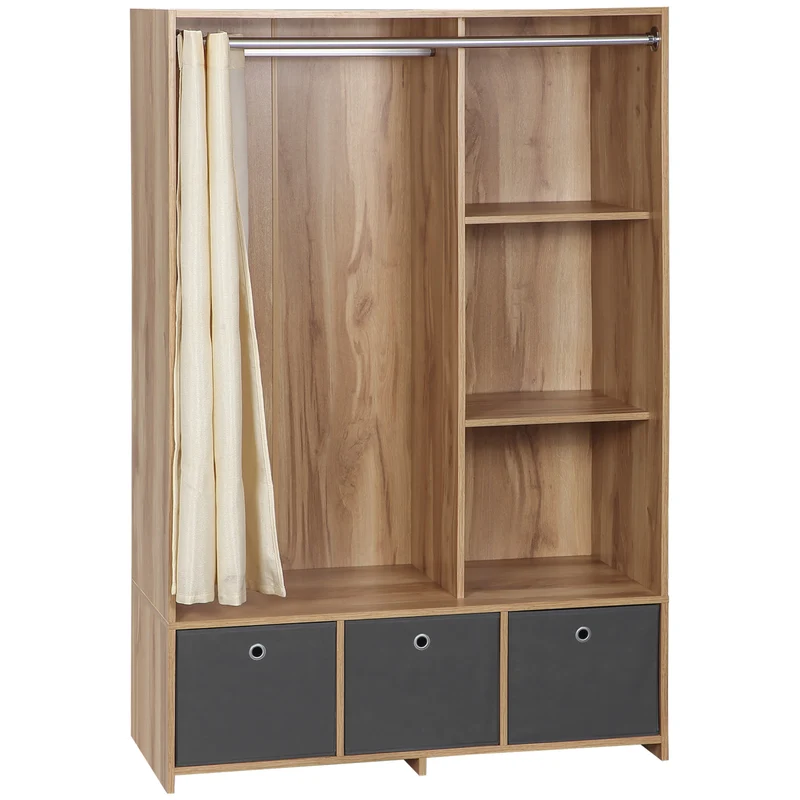 Easycomfort Armadio Guardaroba in Truciolato con Guida per Appendere, 3 Cassetti in Poliestere e 3 Ripiani, 105x48x160 cm