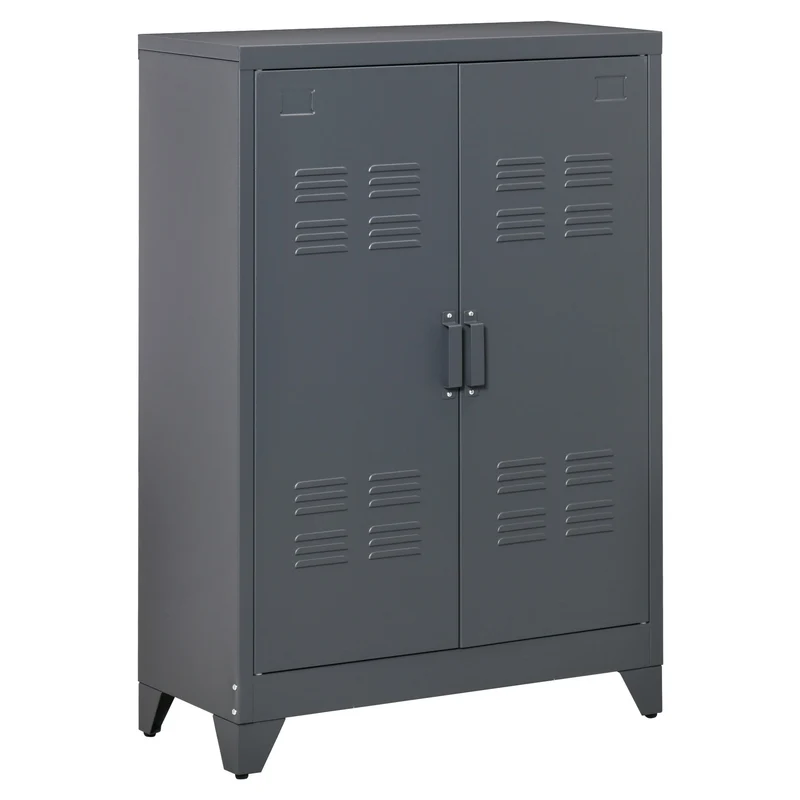 Easycomfort Mobiletto Multiuso 2 Ante Stile Industriale in Metallo per Casa e Garage, 75x33x110cm, Grigio