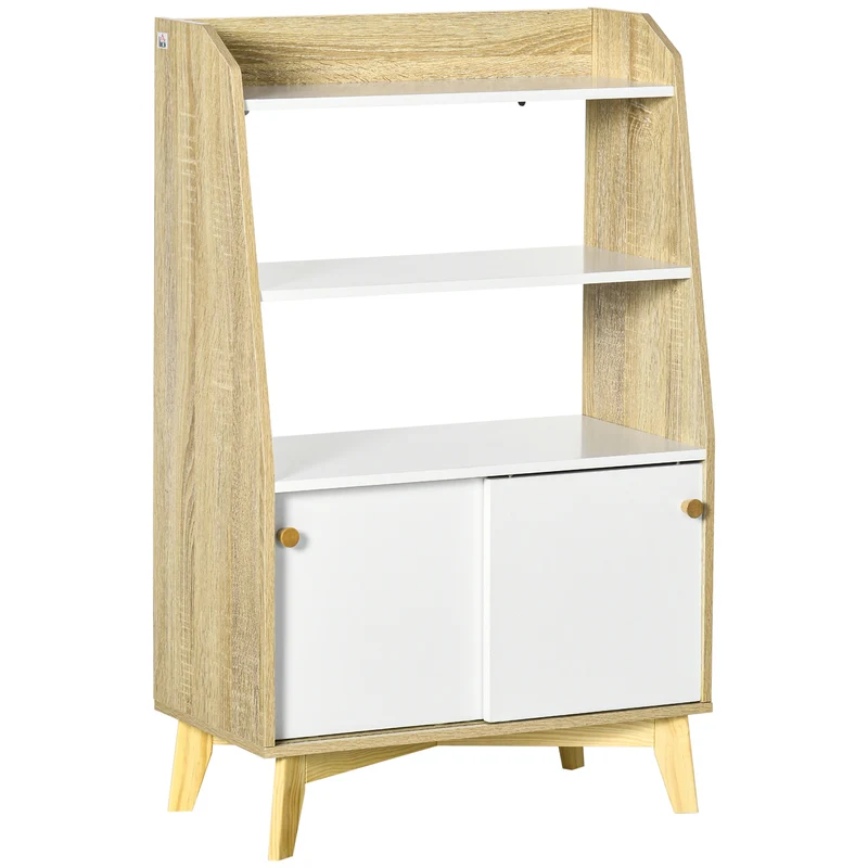 Easycomfort Mobile da Salotto con Scaffale Aperto a 2 Livelli e Armadietto a 2 Ante, in Truciolato e Legno di Pino, 58x30x93 cm