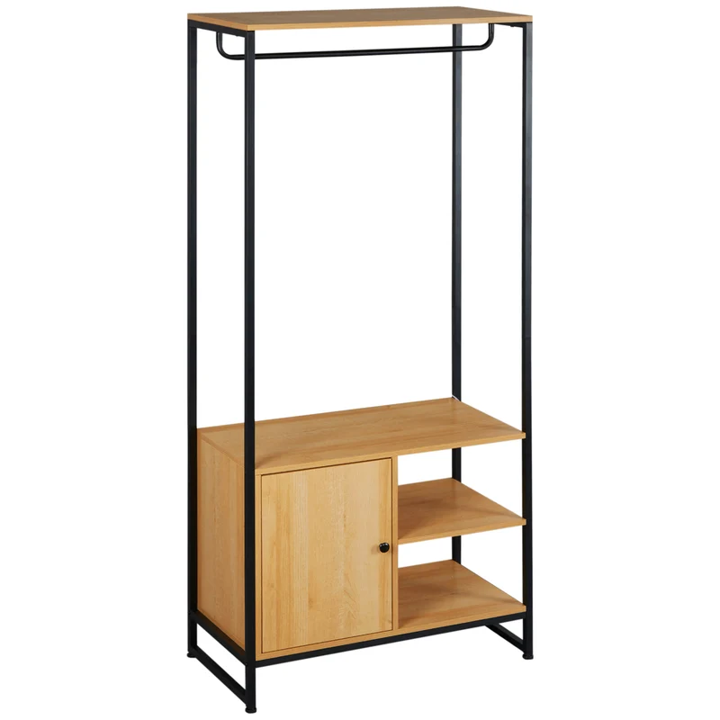 EasyComfort Appendiabiti in Acciaio e Legno Stile Industriale con Scarpiera e Ripiani, 80x40x180cm