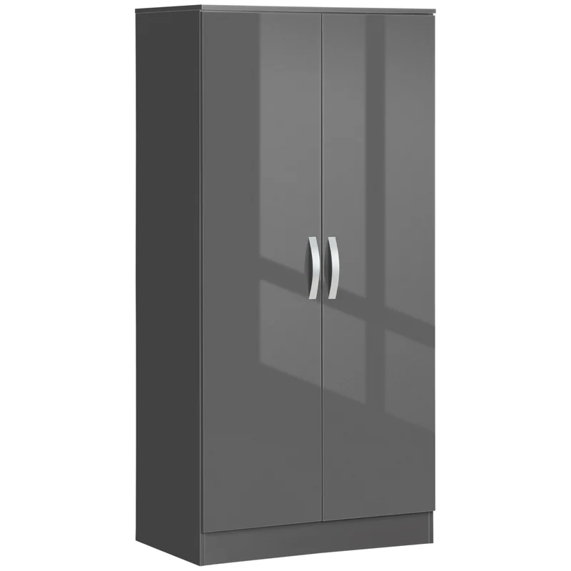 Easycomfort Guardaroba a 2 Ante in Pannelli di Truciolato con Asta, Design Antiribaltamento, 76x47x160 cm, Grigio