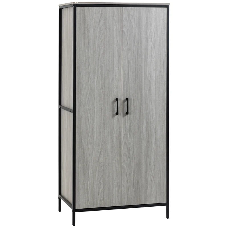 Easycomfort Armadio Guardaroba 2 Ante con Scomparti e Barra Appendiabiti 80x50x179cm, Grigio