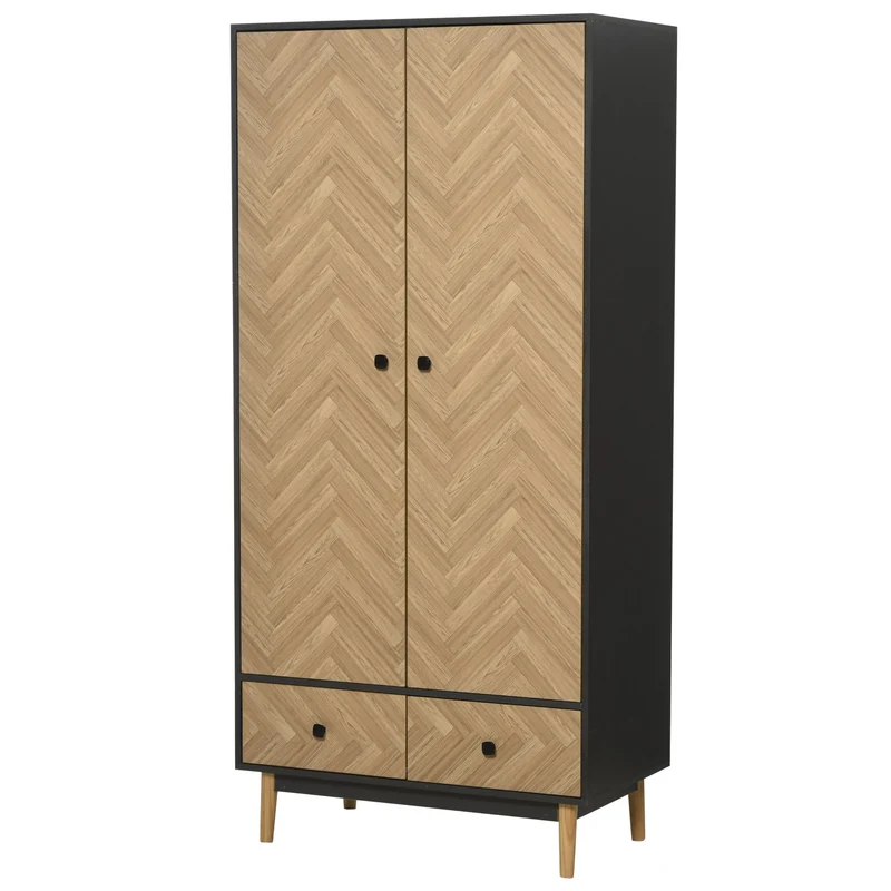 Easycomfort Armadio 2 Ante in Legno con 4 Vani, 2 Cassetti e Appendiabiti, Grigio Scuro, 90x50x190cm