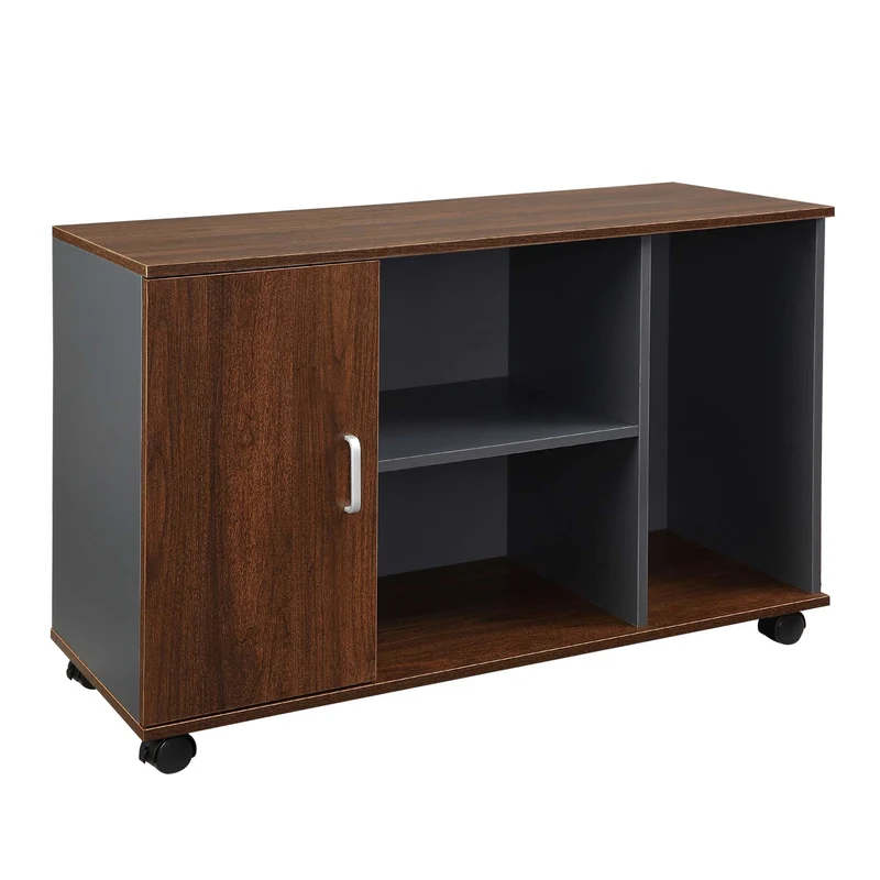 Easycomfort Mobiletto da Ufficio Armadietto Portadocumenti con Rotelle, Moderno per Casa Studio in Legno, Color Noce e Grigio,100x40x66cm