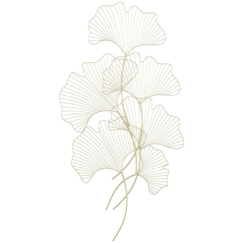 EasyComfort Decorazione Murale 3D in Metallo, Wall Art Dorata a Forma di Foglia di Ginkgo 51 x 94.5cm