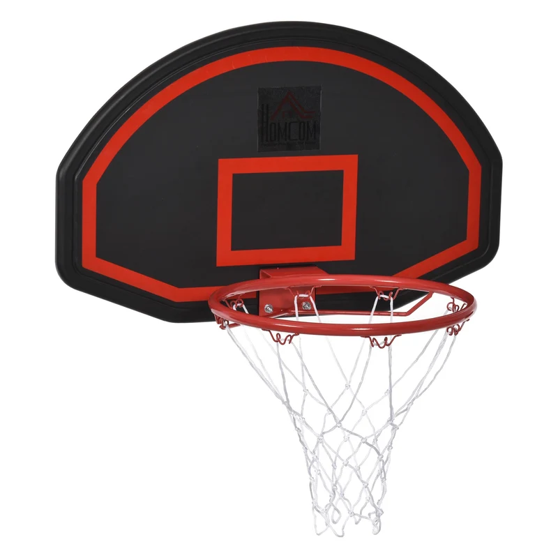 EASYCOMFORT Canestro Basket a Muro con Tabellone, Rete in Nylon e Canestro in Metallo, 71x45x47cm, Rosso e Nero