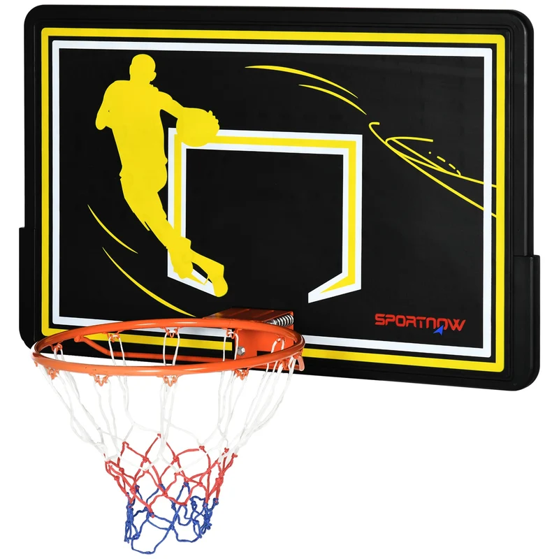 EasyComfort Canestro Basket per Bambini e Adulti da Indoor e Outdoor in Acciaio e PE, 110x90x70 cm, Nero e Giallo
