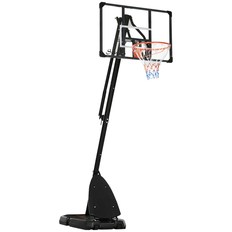 Easycomfort Canestro Basket in Acciaio, Regolabile in Altezza e portatile con Tabellone e Ruote, 107x70cm, Nero e rosso