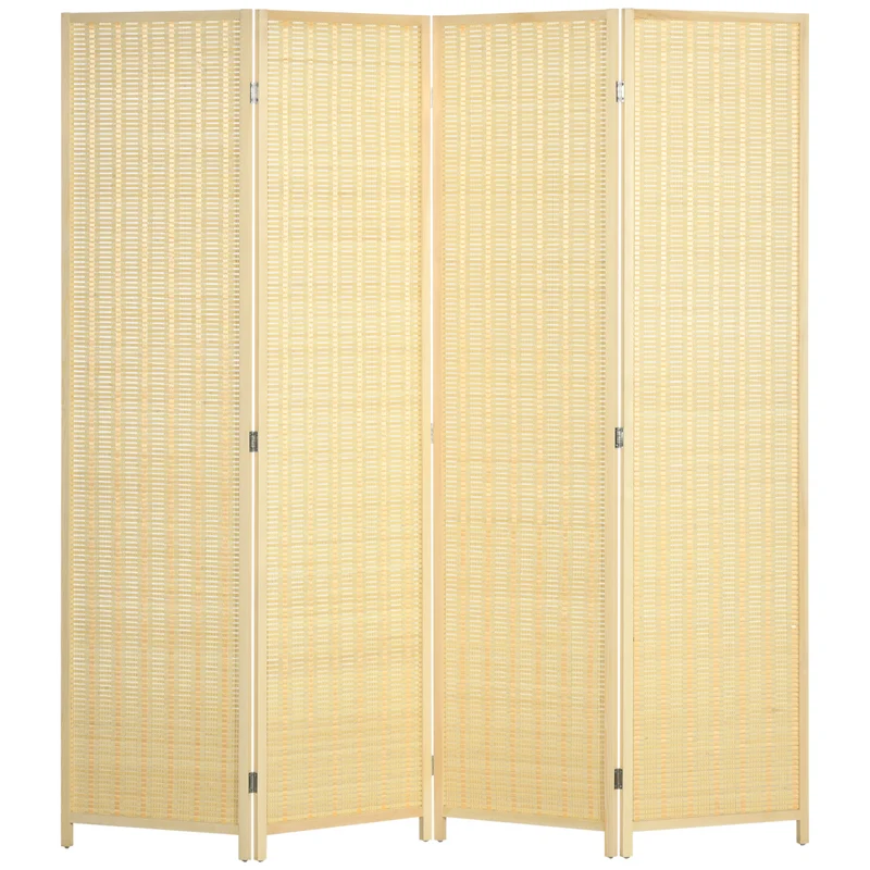 Easycomfort Paravento da Interno a 4 Ante Pieghevole Altezza 180cm, Legno e Bambù Stile Boho, Colore Naturale