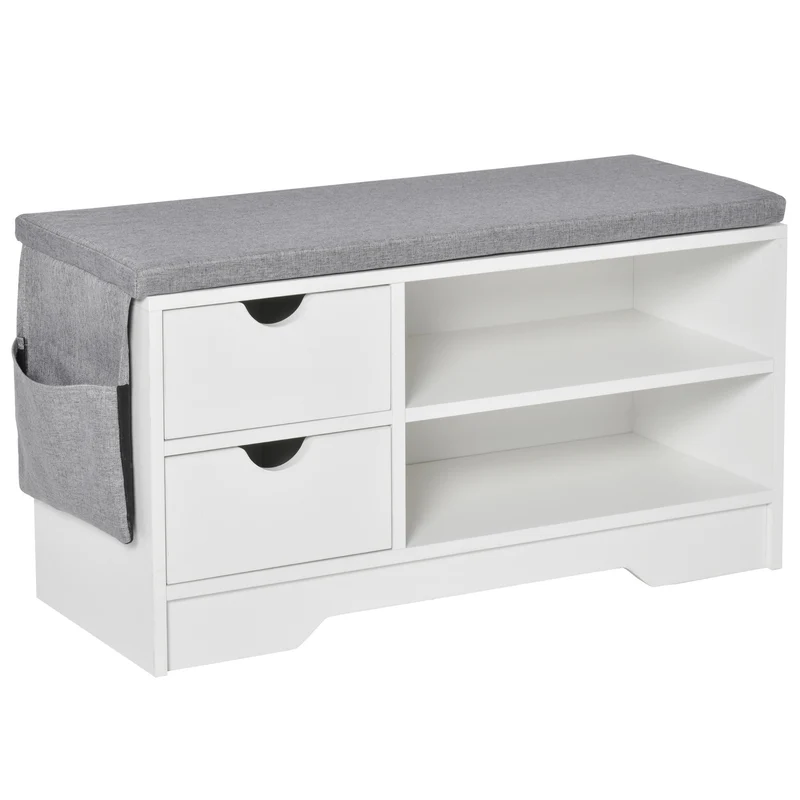 Easycomfort Scarpiera Salvaspazio, Panca Scarpiera in Legno, Mobile Scarpiera da Ingresso, Bianca, 80.5x30.5x43.5cm