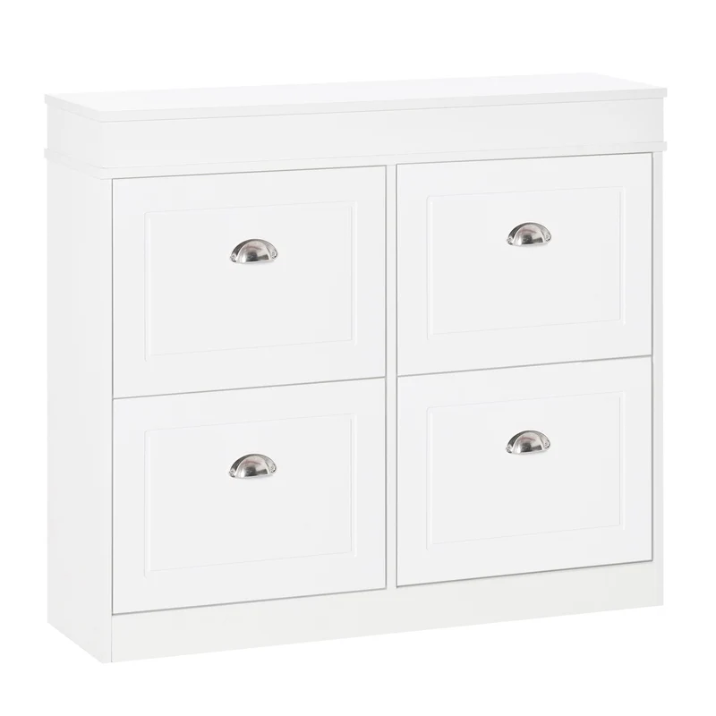 Easycomfort Scarpiera Salvaspazio in Legno 4 Cassetti a Ribalta con Mensola Regolabile per 16 Scarpe, 98x24x83cm, Bianco