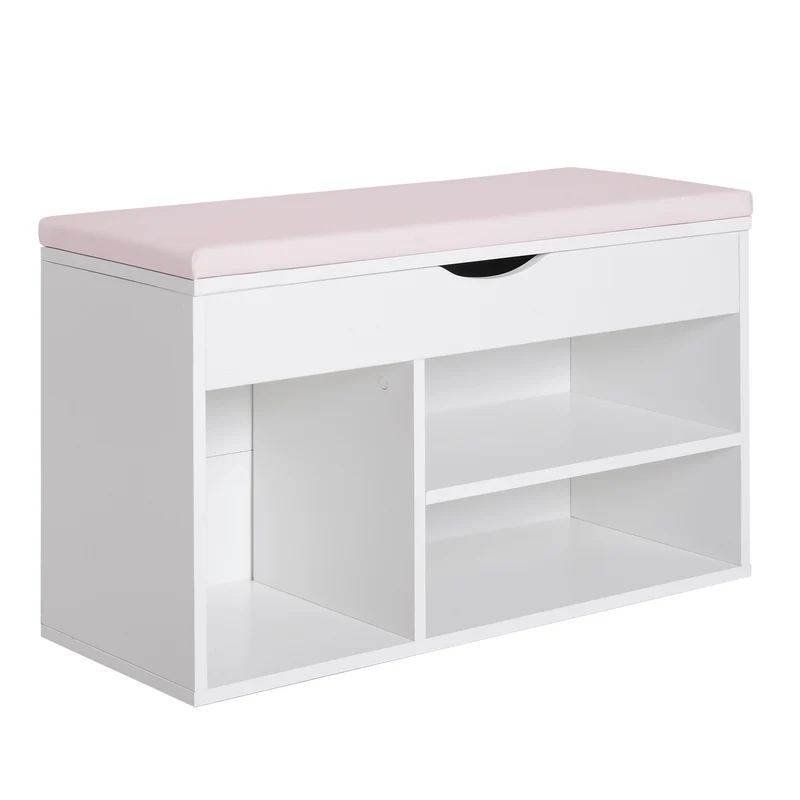 Easycomfort Scarpiera Panca con Sedile Imbottito Ribaltabile da Ingresso Legno 80x30x47cm Bianco