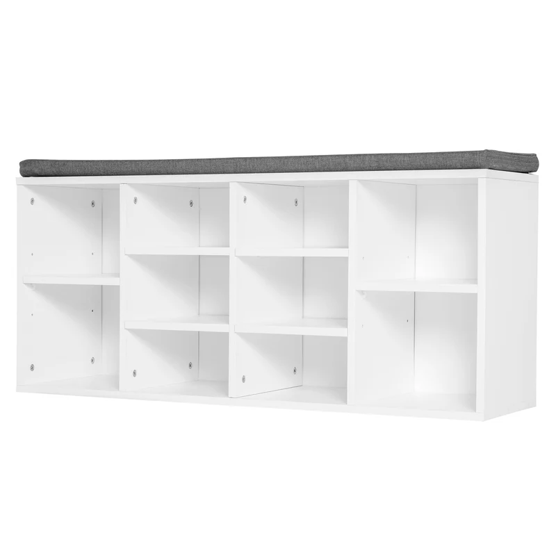 Easycomfort Scarpiera Panchina 8-10 Paia di Scarpe Ripiani Regolabili, Legno, Bianco, 104 x 30 x 48 cm