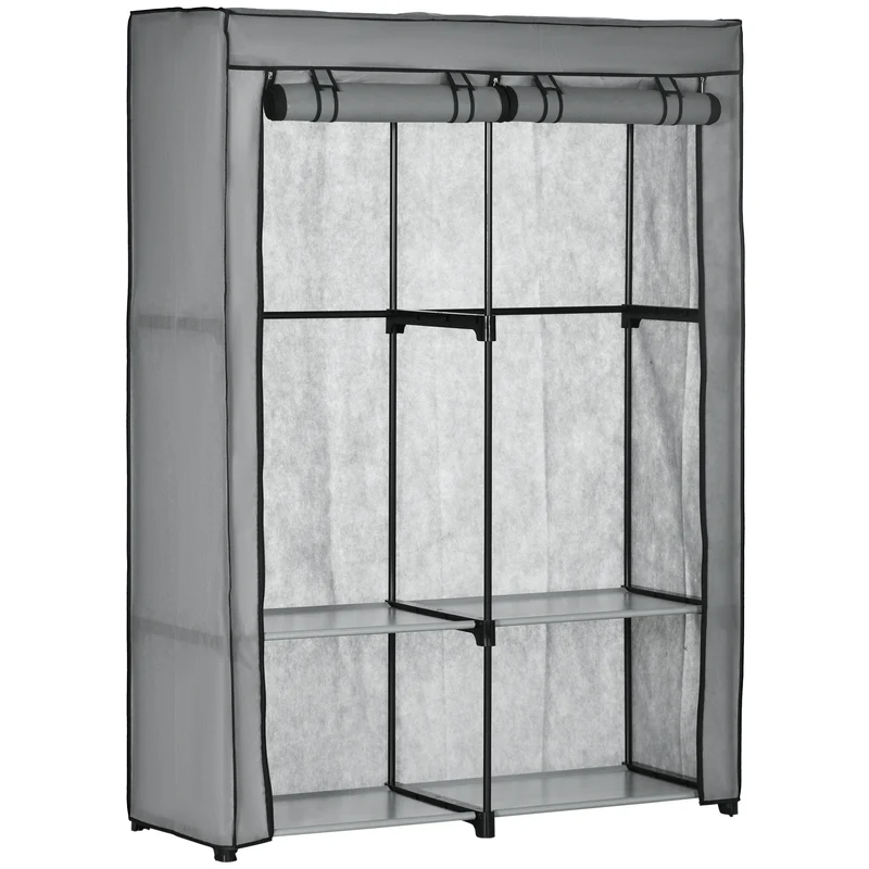 Easycomfort Armadio Guardaroba Portatile in Tessuto non Tessuto con 4 Ripiani Aperti e 2 Appendini, 118x49x170 cm, Grigio