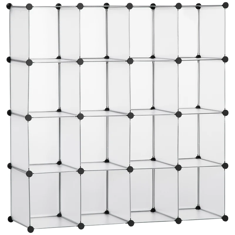 Easycomfort Mobile Scarpiera Modulare Salvaspazio, 16 Cubi 30x30x30 cm in Acciaio e PP, 125x32x125 cm, Trasparente