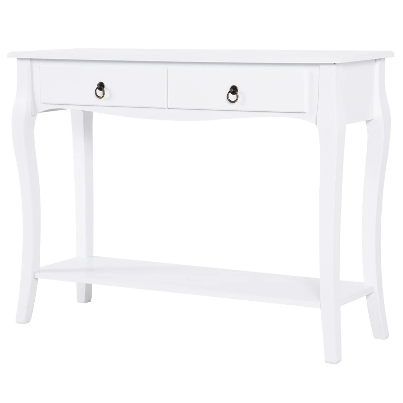 Easycomfort Mobiletto Tavolo Consolle da Ingresso Moderno con 2 Cassetti Casa Legno 100 × 33 × 75cm Bianco