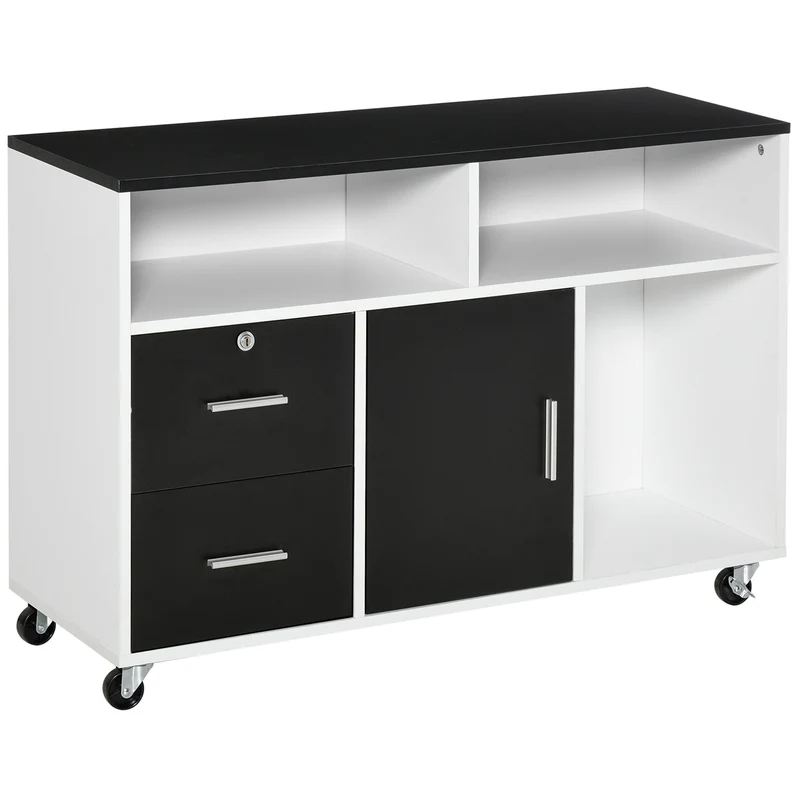 Easycomfort Mobile Porta Stampante con Cassetti, Mobiletto Multiuso per Ufficio e Casa, Nero e Bianco, 100x35x65cm