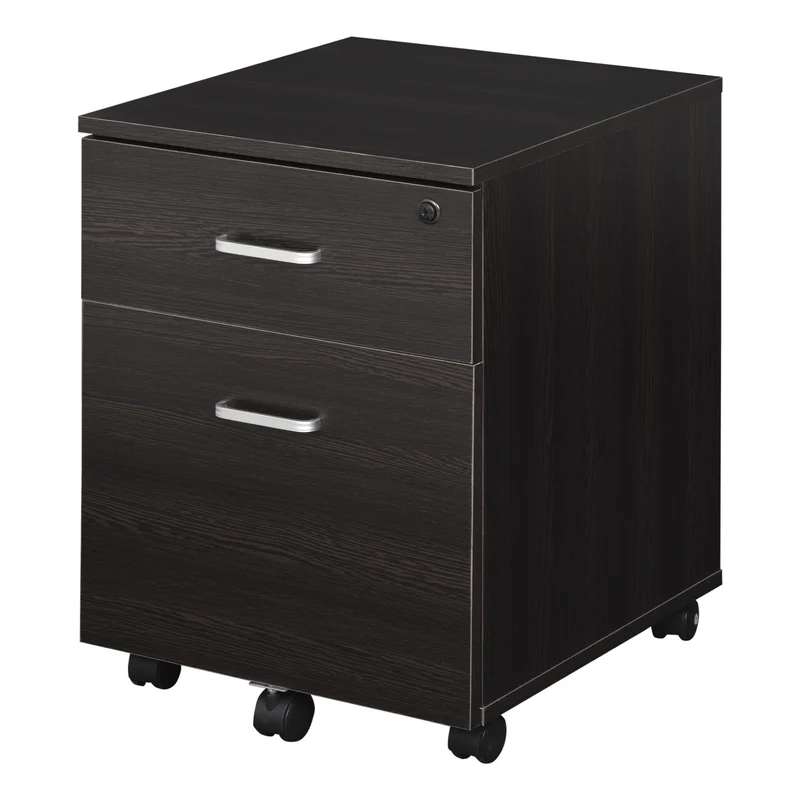 Easycomfort Schedario da Ufficio Cassettiera Per Scrivania in Legno, 2 Cassetti, Serratura con 2 Chiavi, Nero, 40x45x55.6cm