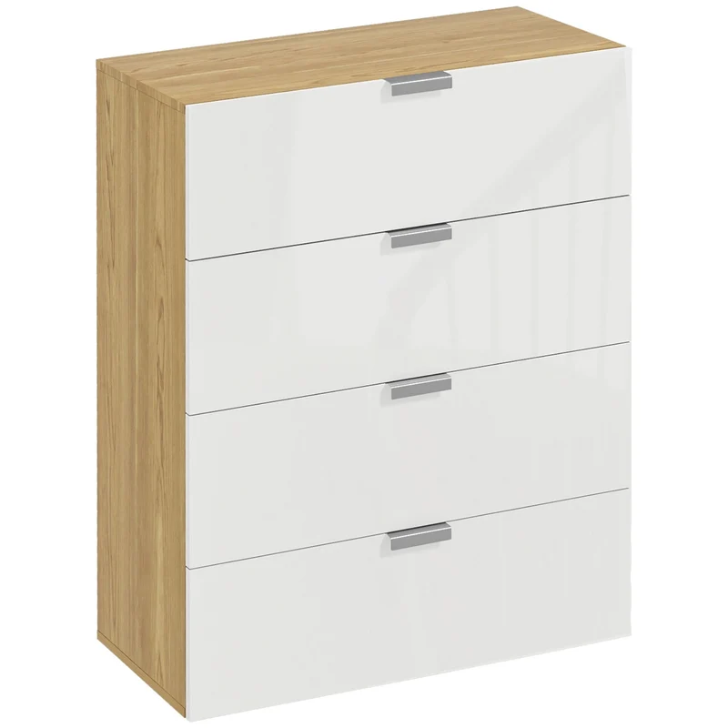 Easycomfort Cassettiera con 4 Cassetti per Soggiorno e Camera da Letto con Maniglie in Lega di Alluminio, 70x35x92cm, Bianco
