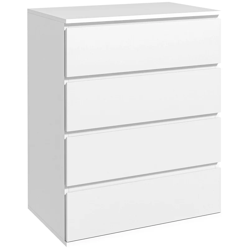 Easycomfort Cassettiera 4 Cassetti in Truciolato con Guide in Metallo e Maniglie Scanalate, 60x40x80 cm, Bianco