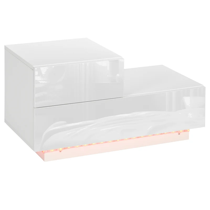 Easycomfort Comodino Moderno con 16 Luci LED RGB, Telecomando e Due Cassetti in Truciolato, 70x37x38cm, Bianco