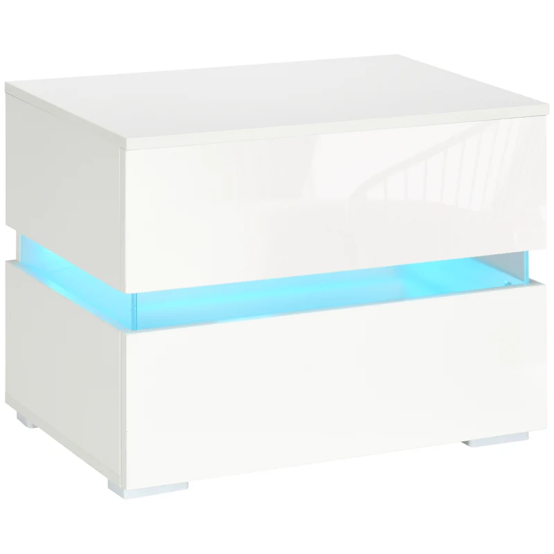 Easycomfort Comodino con luce LED RGB incorporata con 2 cassetti, 4 Modalità di luce e 16 colori, in Truciolato, 60x39x47cm, Bianco