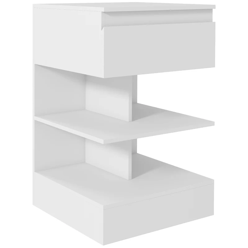 EasyComfort Comodino Moderno in Truciolato e MDF con un Cassetto e 2 Ripiani, 39x39x65 cm, Bianco