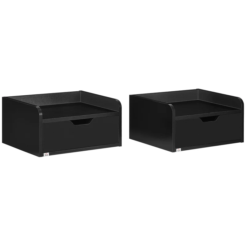 Easycomfort Set 2 Comodini Sospesi in Truciolato Nero per Camera da Letto e Soggiorno, 40x30x19.5 cm, Nero