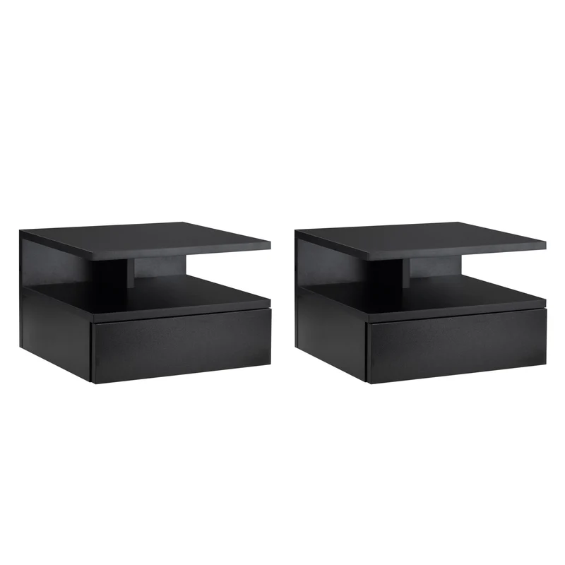 EasyComfort Set da 2 Comodini Sospesi per Camera da Letto con Cassetto e Mensola Superiore in Legno 35x32x22.5cm