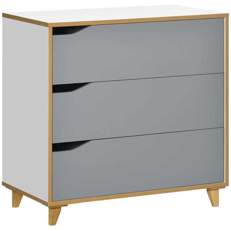 Easycomfort Cassettiera 3 Cassetti in Truciolato e MDF per Camera da Letto e Soggiorno, 75x42x75 cm, Bianca Grigia e Marrone
