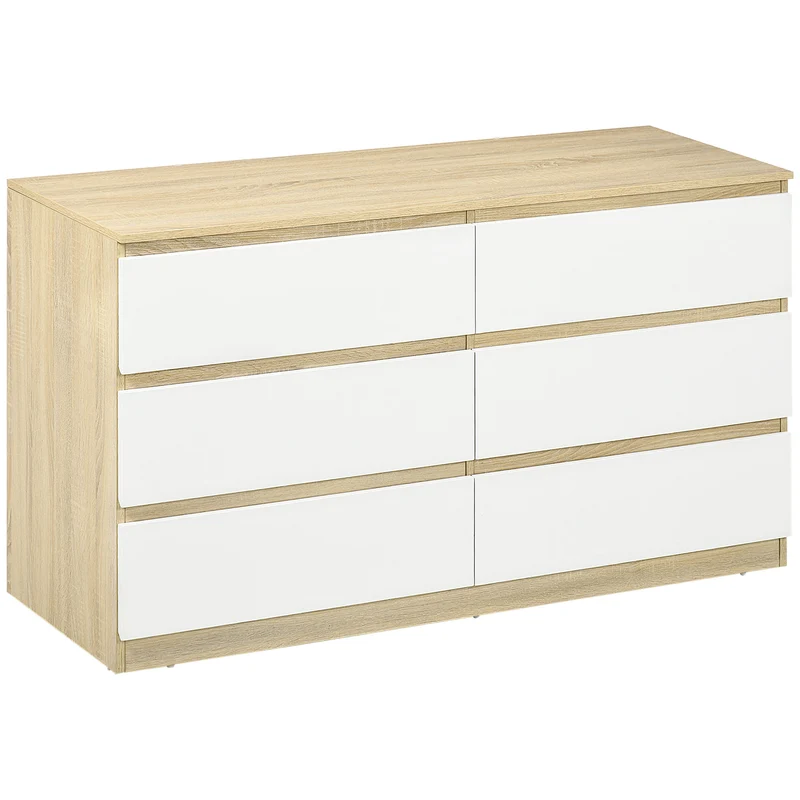 Easycomfort Cassettiera 6 Cassetti Moderna in Legno, 135x48x77cm, Bianco e Colore Legno