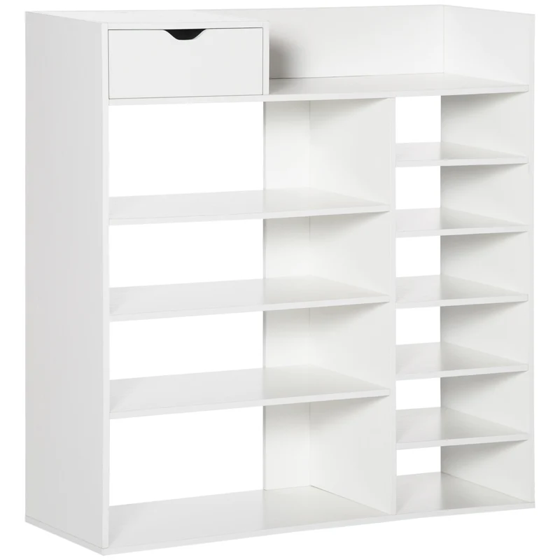 Easycomfort Mobile Scarpiera Salvaspazio con Ripiani e Cassetto per 12 Scarpe, 88x30x93cm, Bianco