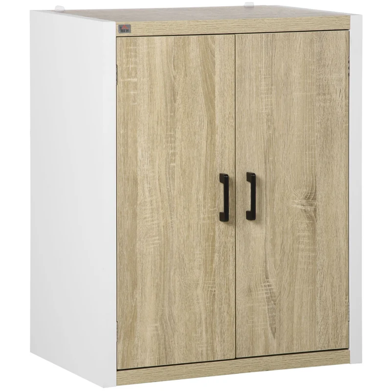 EasyComfort Mobiletto Multiuso 2 Ante con Mensola Regolabile in MDF, 62x40x77cm, Bianco e Legno