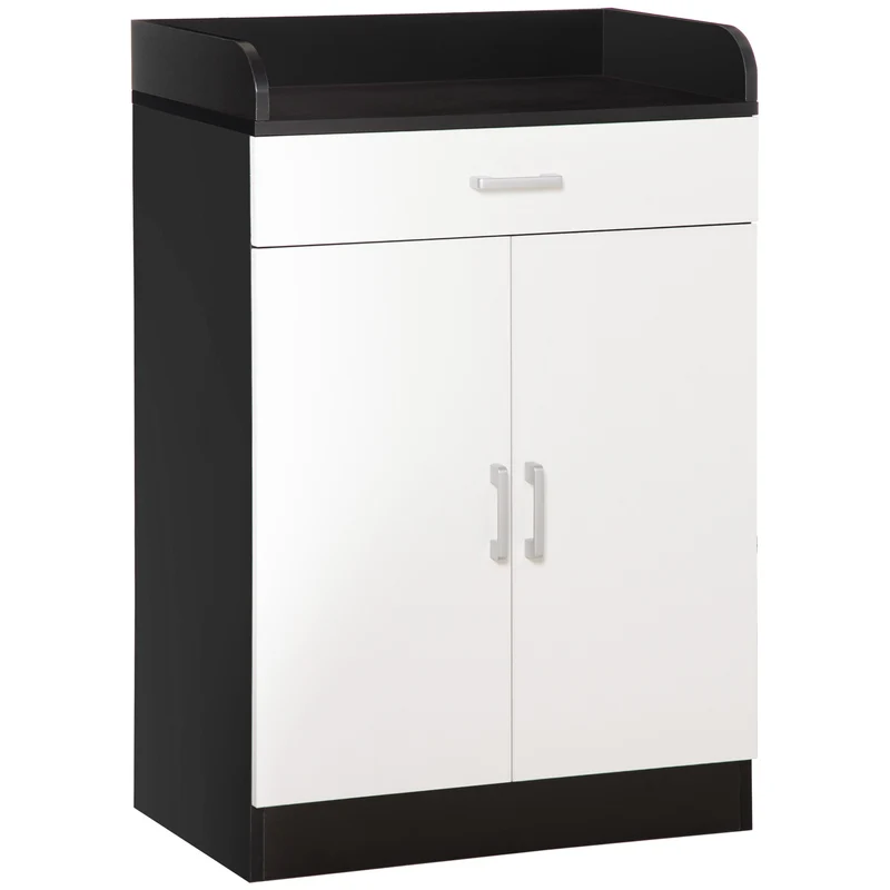 Easycomfort Mobiletto con Cassetto e Ripiano Regolabile per Cucina, Soggiorno e Anticamera, in MDF, 60x40x90cm, Bianco e Nero