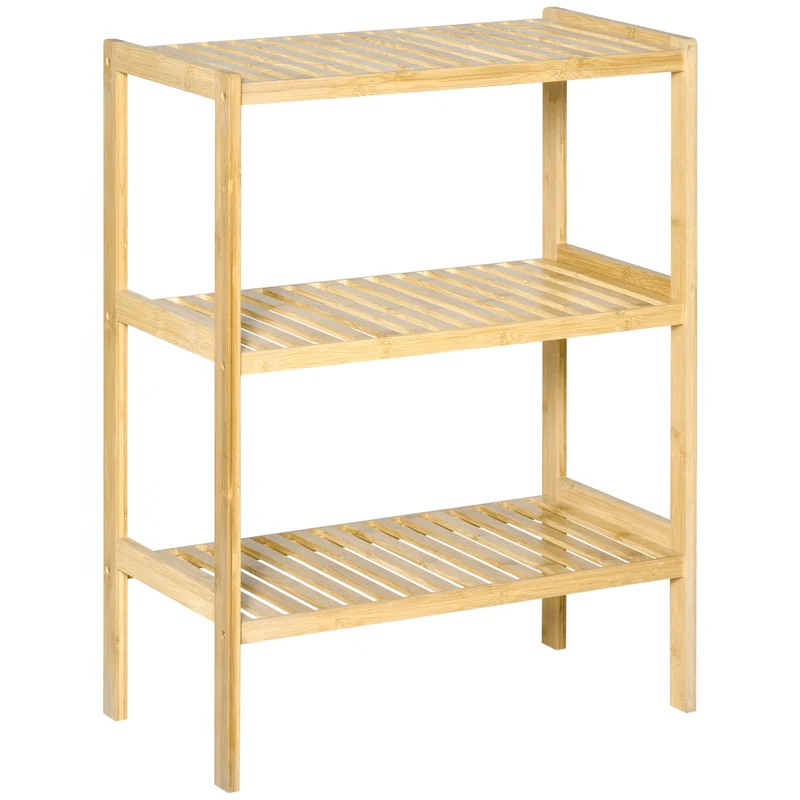 Easycomfort Mobile Multiuso a 3 Livelli Salvaspazio in Bambù per Bagno, Salotto e Cucina, 62x33x80cm, Colore Naturale