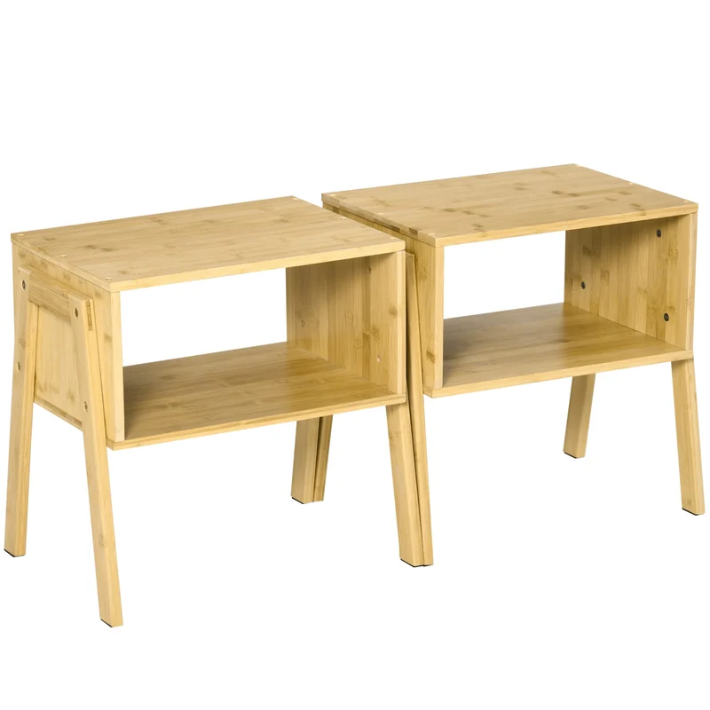 Easycomfort Set 2 Comodini, Design Aperto e Impilabile, Struttura in Bambù, 43x32.5x42cm