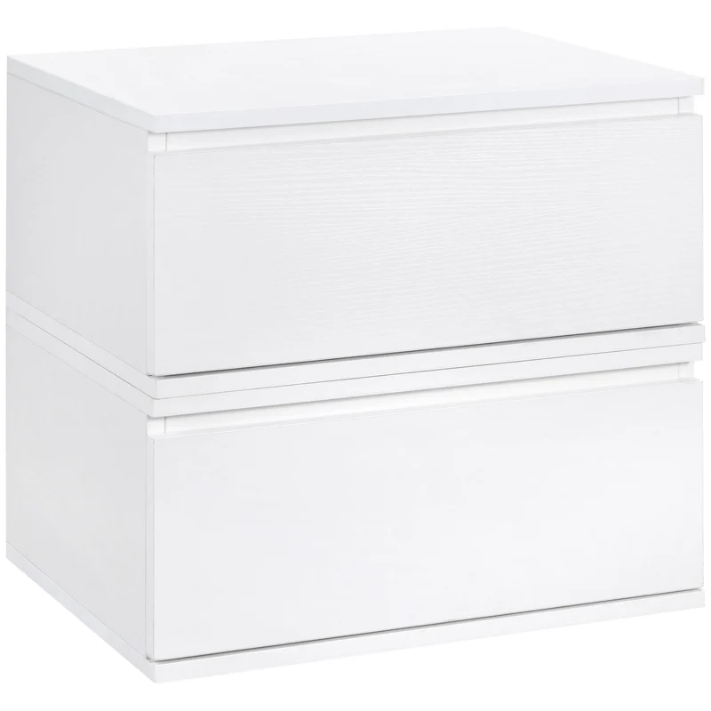 Easycomfort Comodino Set 2 Pezzi con Cassetto e Design Sospeso in Truciolato e MDF, 49x38x23 cm, Bianco