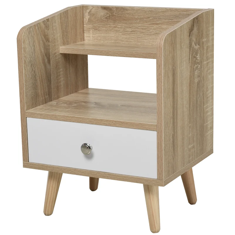 Easycomfort Comodino Salvaspazio Mobiletto con Cassetto e Mensola in Legno 37x30x48cm
