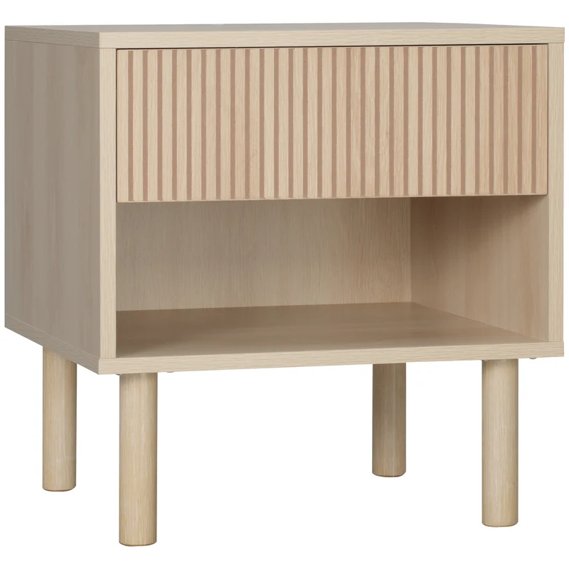 Easycomfort Comodino Moderno con Cassetto e Ripiano Aperto in Truciolato, 47x47x50 cm, Color Legno