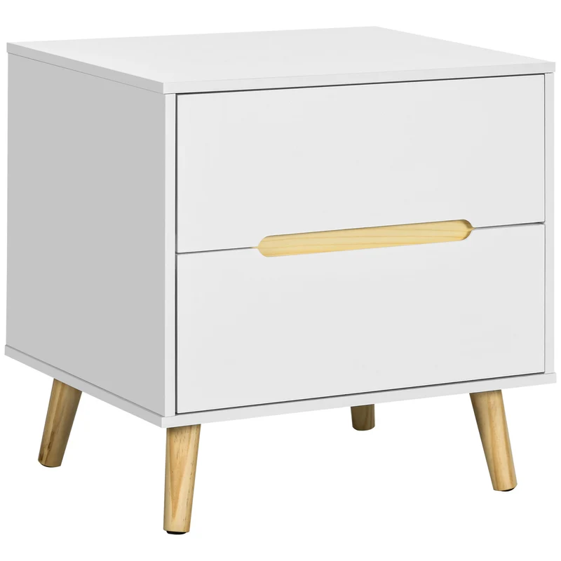 Easycomfort Comodino Moderno con 2 Cassetti in Truciolato e Gambe in Legno di Pino, 50Lx40Px50.5A cm, Bianco