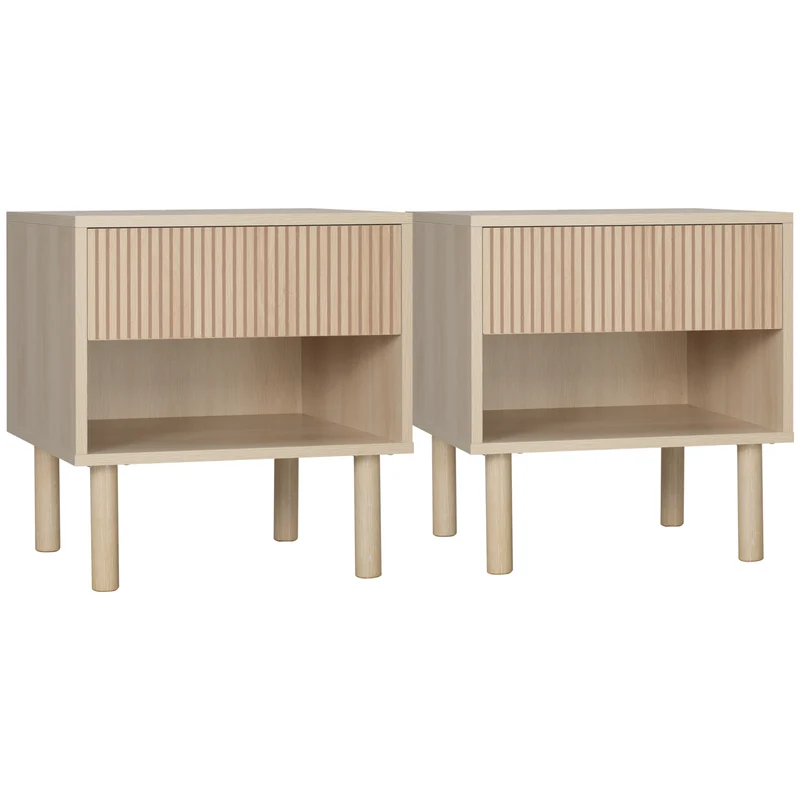 Easycomfort Comodini Moderni con Cassetto e Ripiano Aperto, Set 2 Pezzi 47x47x50 cm in Truciolato, color Legno